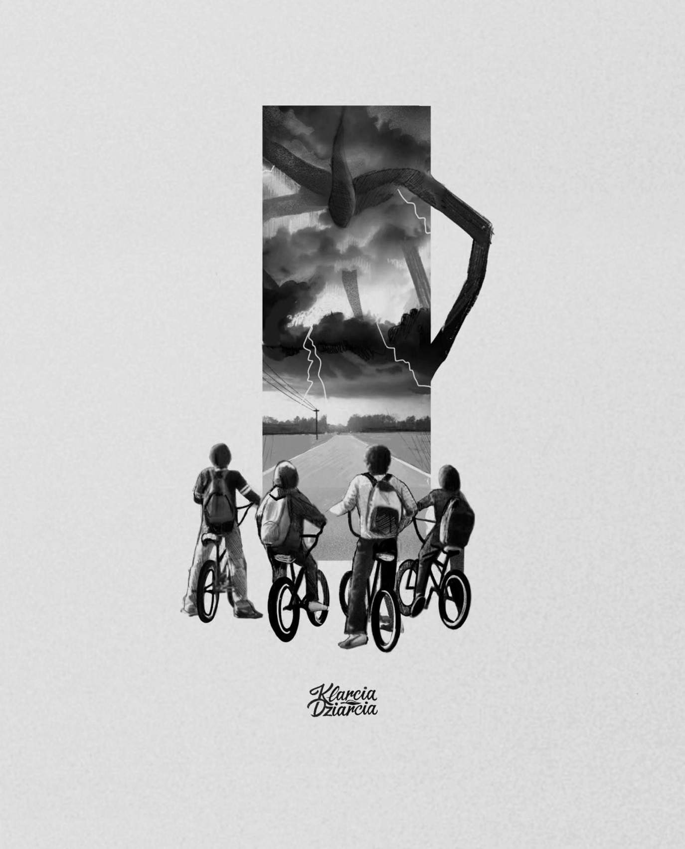 Tatuaż inspirowany Stranger Things: dzieci na rowerach w The Upside Down